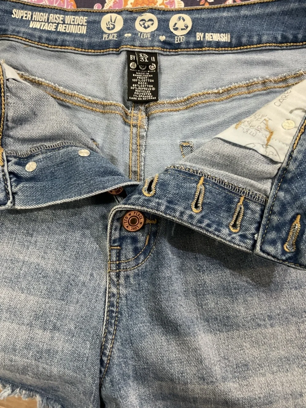 Rewash High Rise Button Fly Distressed Denim Cutoff Shorts Size 31